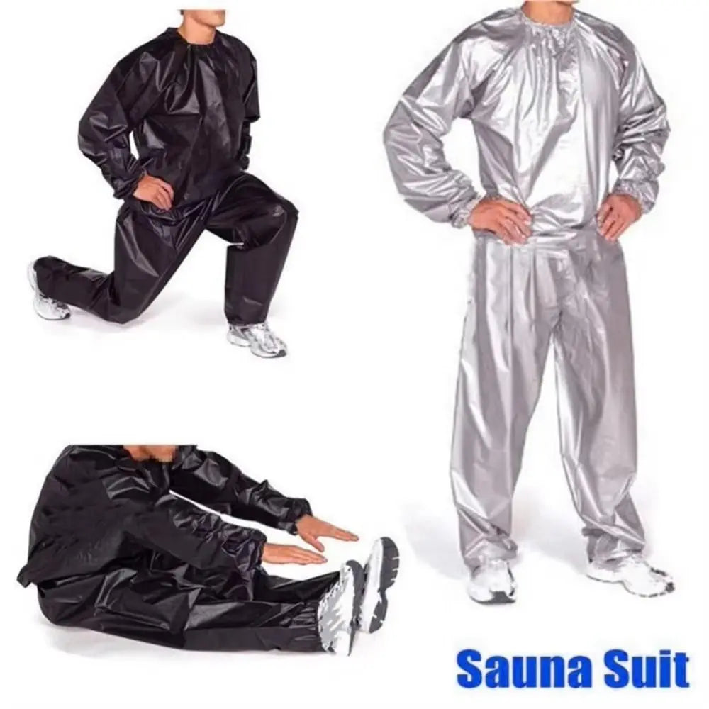 Sport Suit Men Women PVC Sauna Suit Long Sleeve Elastic Waist Summer Men's Top Pants Set Sweat Suit Weight Loss Fitness Clothing