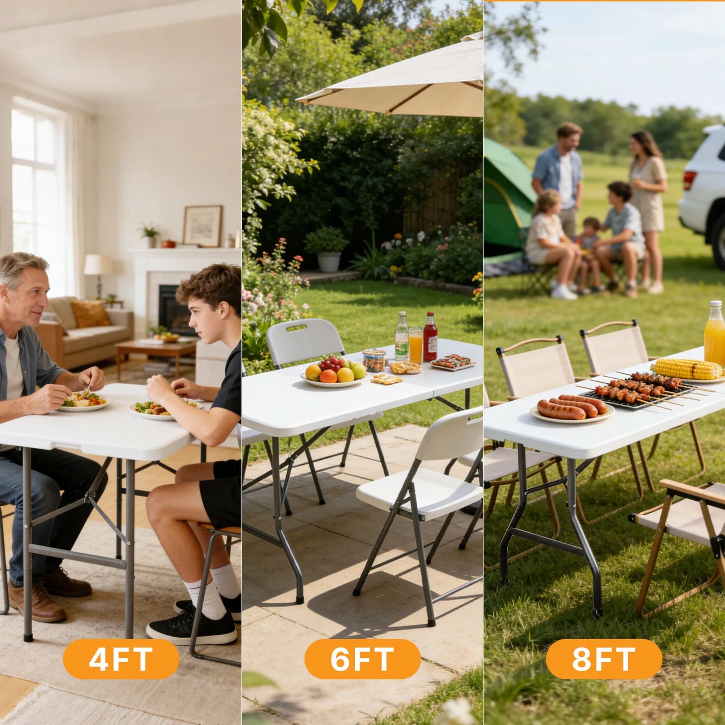 MCQ 6 FT to 8 FT Folding Outdoor Picnic Table With Carrying Handle Foldable Table for Camping Picnic Dining Party Kitchen Outdoor Indoor Easy to Fold and Store