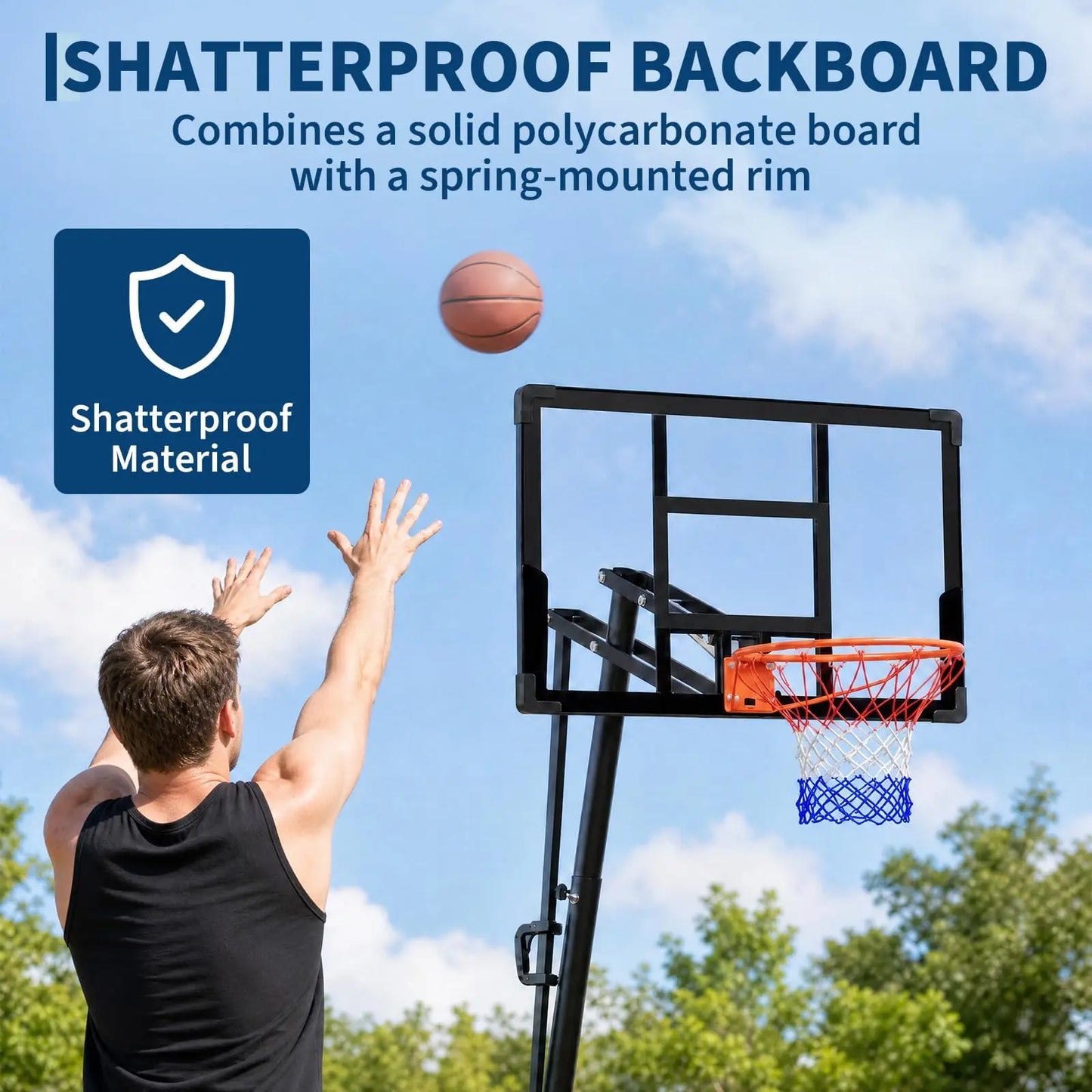 Portable Basketball Hoop 43/47 Inch Adjustable 5.6-10FT Outdoor Goal With PC Backboard Fillable Base Wheels For Driveway Yard