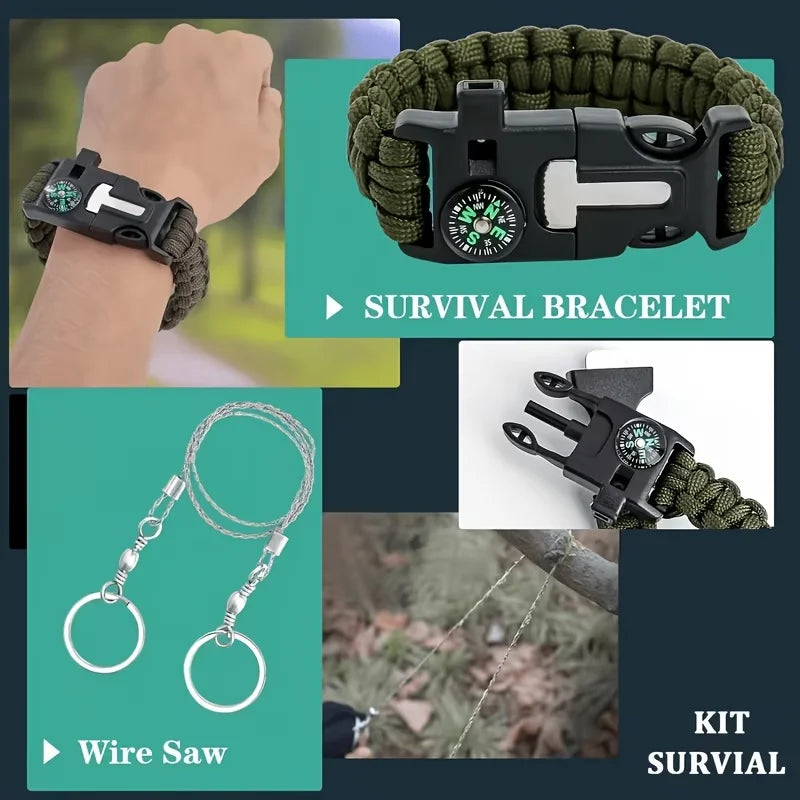 142-Piece Emergency Survival Kit with MOLLE Pocket Essential Gear for Camping Hunting Gardening Outdoor Adventure Best Creative Gift