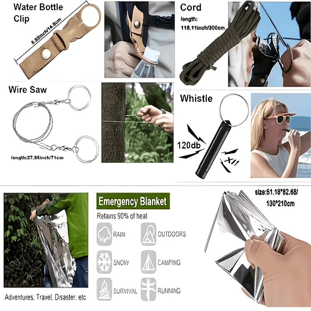 142-Piece Emergency Survival Kit with MOLLE Pocket Essential Gear for Camping Hunting Gardening Outdoor Adventure Best Creative Gift