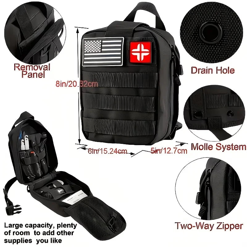 142-Piece Emergency Survival Kit with MOLLE Pocket Essential Gear for Camping Hunting Gardening Outdoor Adventure Best Creative Gift