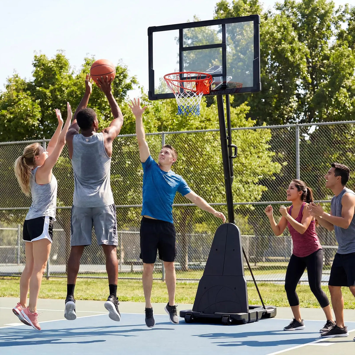 Portable Basketball Hoop 43/47 Inch Adjustable 5.6-10FT Outdoor Goal With PC Backboard Fillable Base Wheels For Driveway Yard