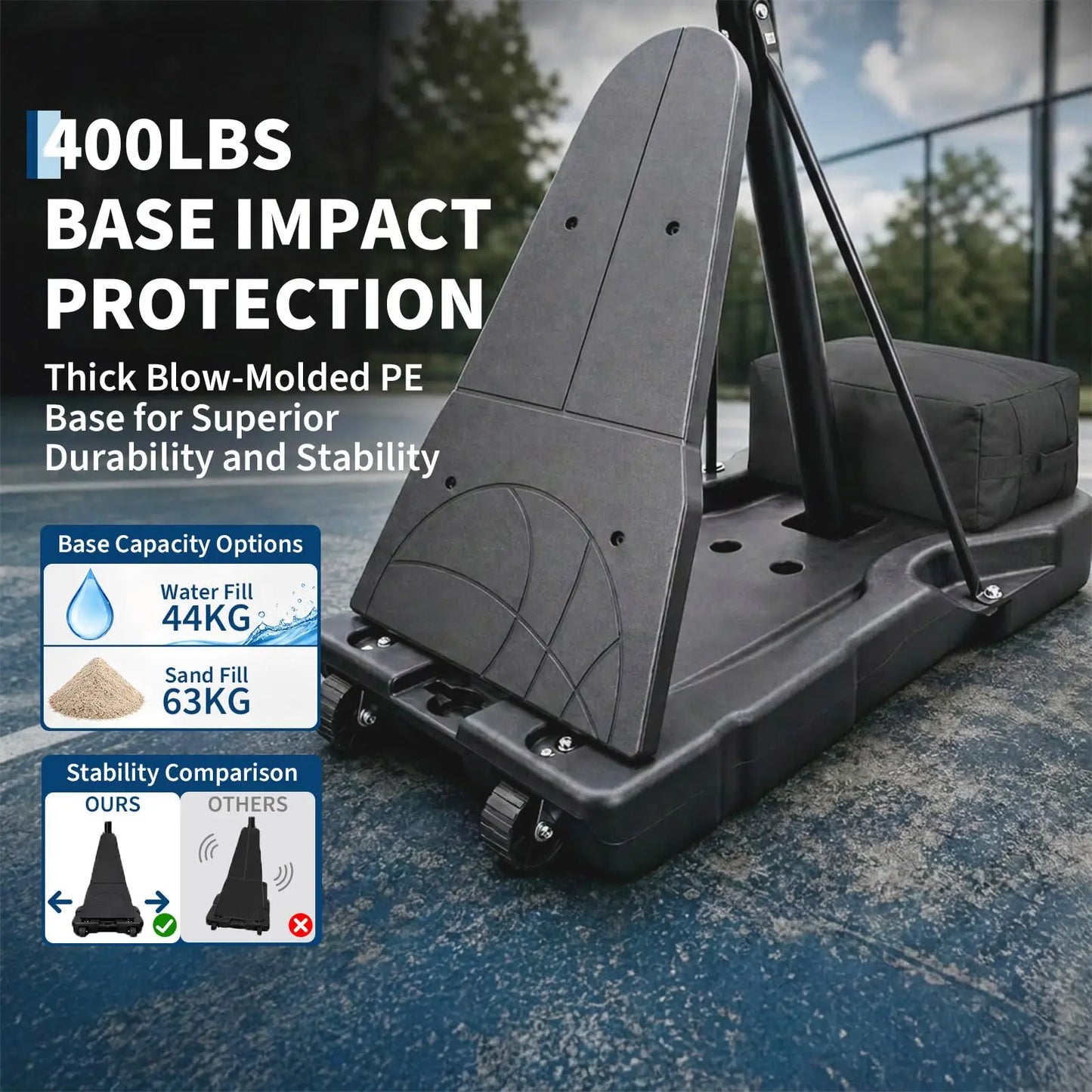 Portable Basketball Hoop 43/47 Inch Adjustable 5.6-10FT Outdoor Goal With PC Backboard Fillable Base Wheels For Driveway Yard