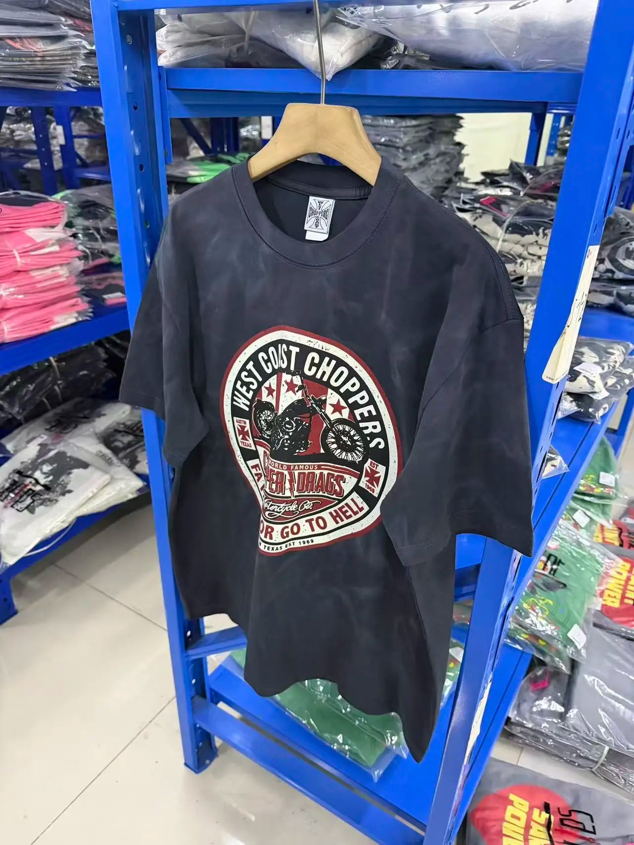 New fashion Y2K West Coast Choppers 26SS 1972 Retro Modified Car Printed Water Washed Vintage Men's Loose T-shirt Large Top