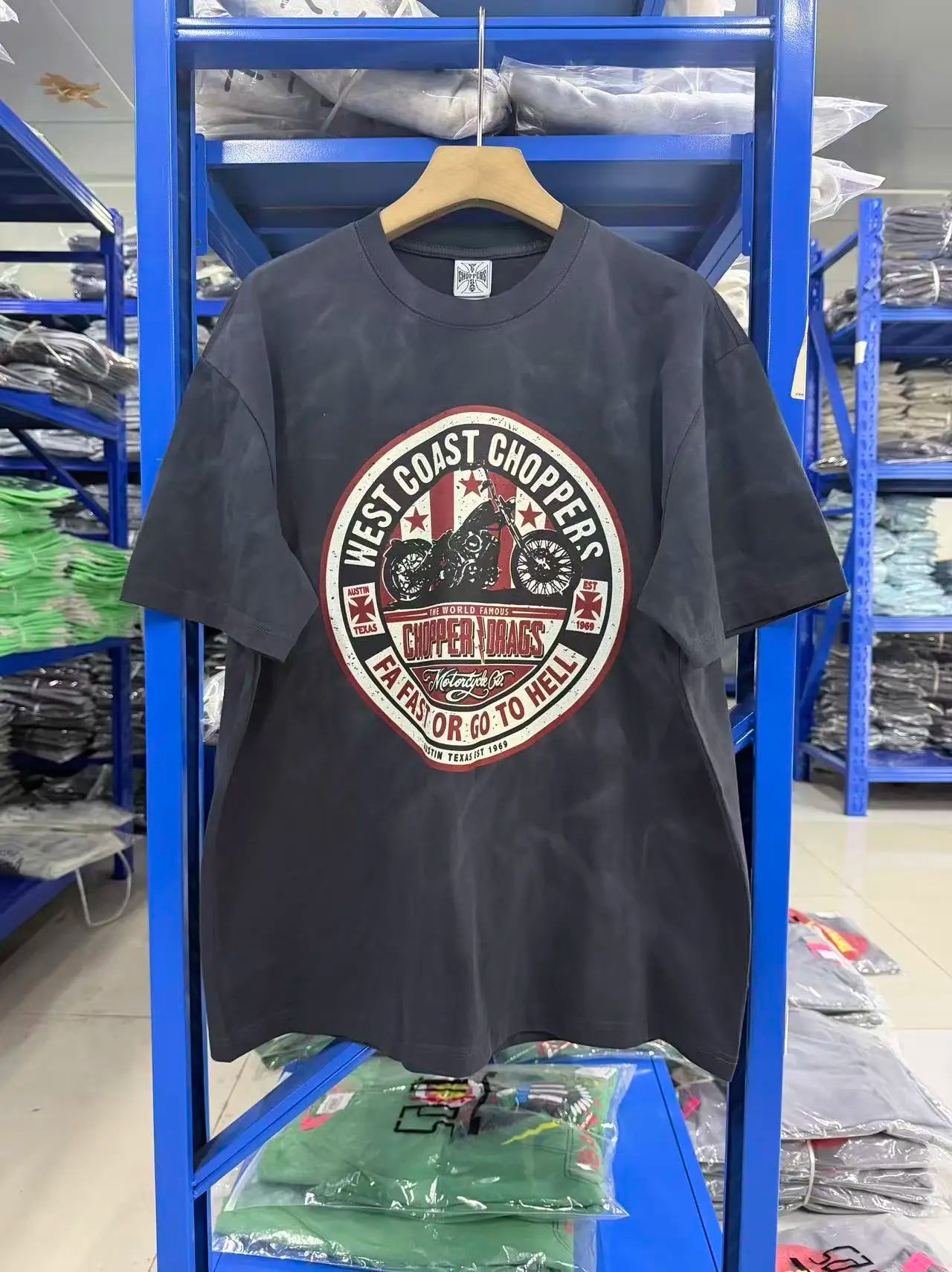 New fashion Y2K West Coast Choppers 26SS 1972 Retro Modified Car Printed Water Washed Vintage Men's Loose T-shirt Large Top