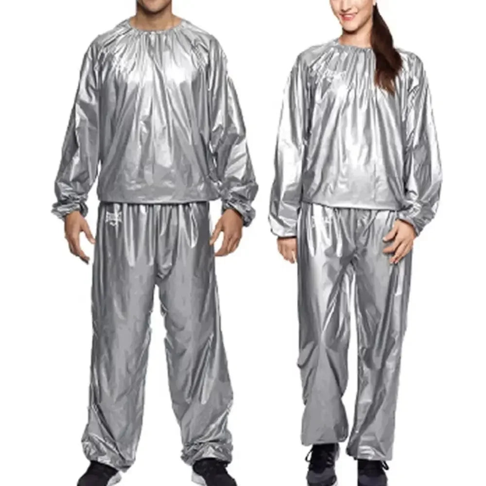 Sport Suit Men Women PVC Sauna Suit Long Sleeve Elastic Waist Summer Men's Top Pants Set Sweat Suit Weight Loss Fitness Clothing