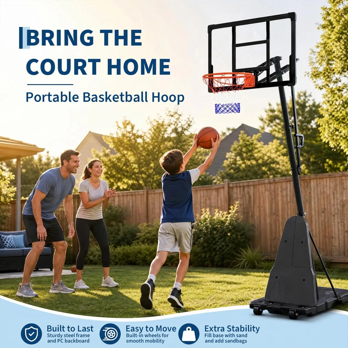 Portable Basketball Hoop 43/47 Inch Adjustable 5.6-10FT Outdoor Goal With PC Backboard Fillable Base Wheels For Driveway Yard