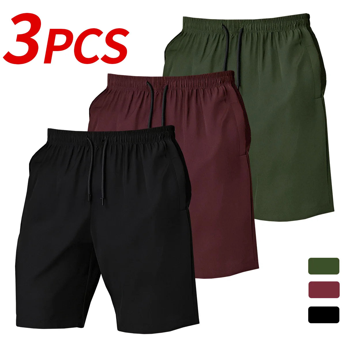 Men's 3-piece quick-dry shorts set, lightweight and comfortable fabric, suitable for outdoor sports, shopping, travel