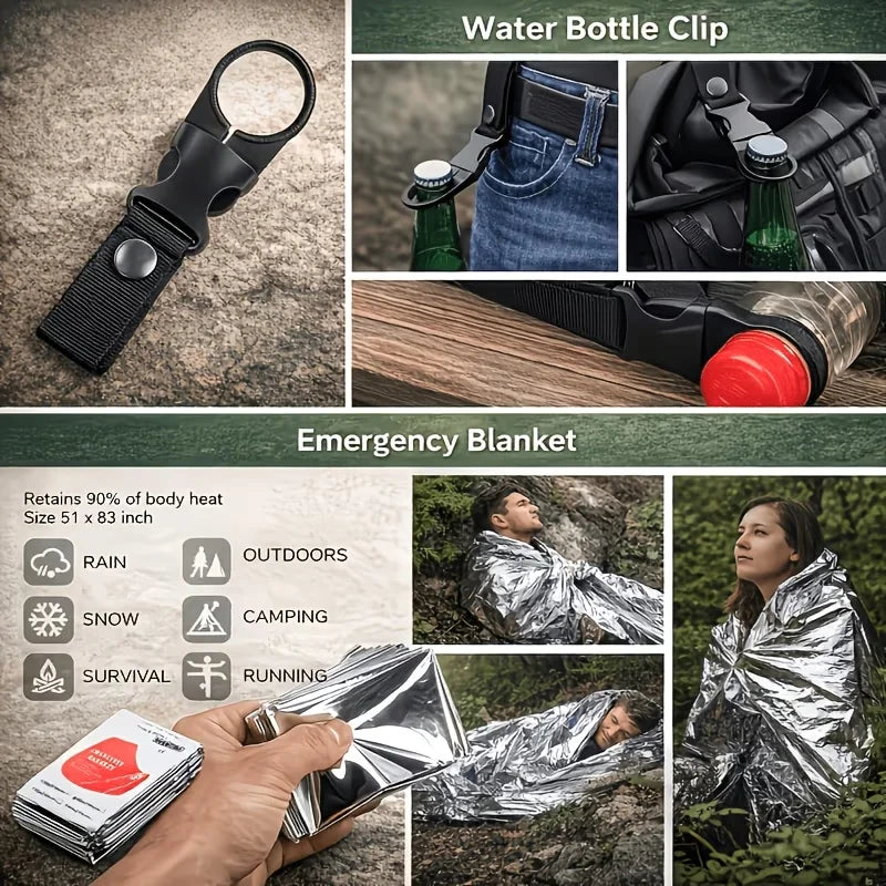 142-Piece Emergency Survival Kit with MOLLE Pocket Essential Gear for Camping Hunting Gardening Outdoor Adventure Best Creative Gift